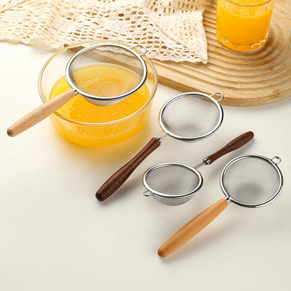 Wooden-handled stainless steel flour sieve