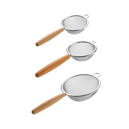 Wooden-handled stainless steel flour sieve