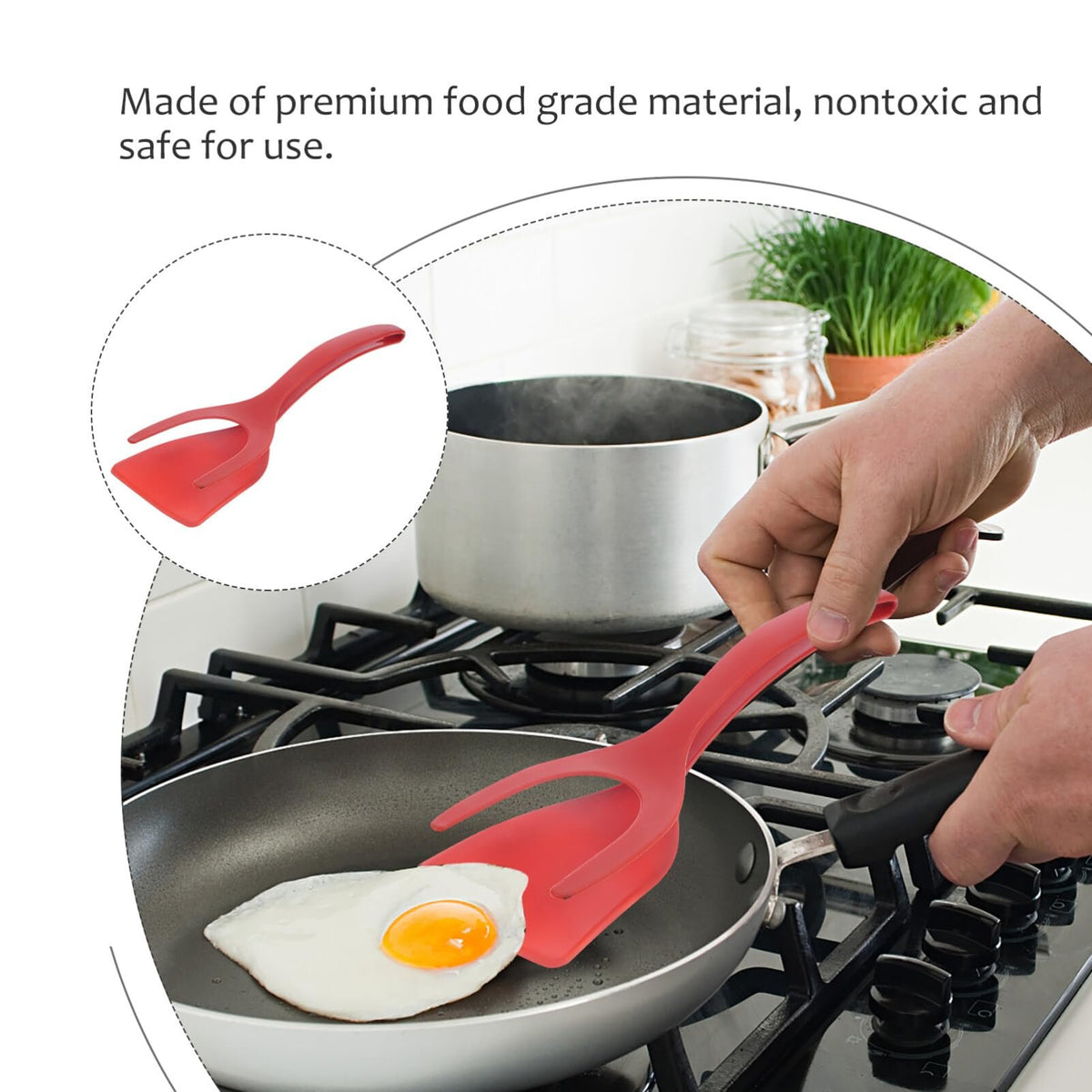 2 in 1 Flipper Spatula with tongs - Nylon Easy Grip Flip Spatula for Hash browns, Burgers, Steaks, French Toast, Omelets, Pancakes - Non-Stick Head, Ergonomic Handle, Withstands High Temperatures