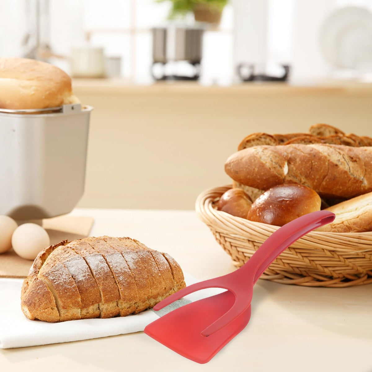 2 in 1 Flipper Spatula with tongs - Nylon Easy Grip Flip Spatula for Hash browns, Burgers, Steaks, French Toast, Omelets, Pancakes - Non-Stick Head, Ergonomic Handle, Withstands High Temperatures