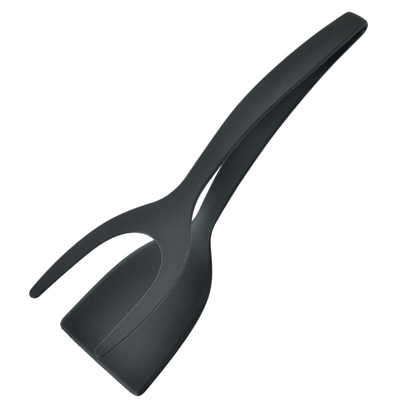 2 in 1 Flipper Spatula with tongs - Nylon Easy Grip Flip Spatula for Hash browns, Burgers, Steaks, French Toast, Omelets, Pancakes - Non-Stick Head, Ergonomic Handle, Withstands High Temperatures