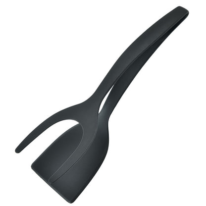 2 in 1 Flipper Spatula with tongs - Nylon Easy Grip Flip Spatula for Hash browns, Burgers, Steaks, French Toast, Omelets, Pancakes - Non-Stick Head, Ergonomic Handle, Withstands High Temperatures